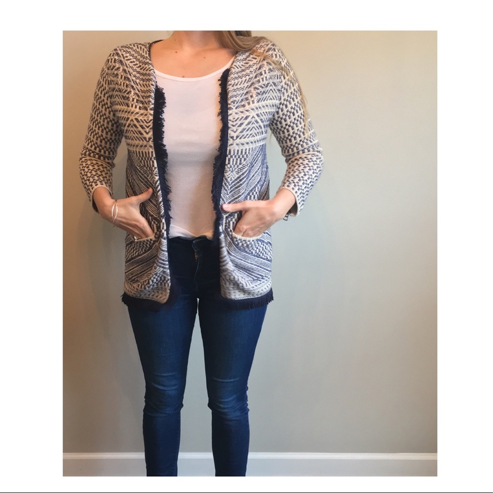 Lucky Brand Woven Open Front Fringe Cardigan - Picture 8 of 8